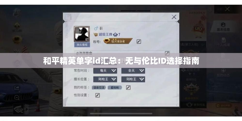 和平精英单字id汇总：无与伦比ID选择指南