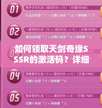 如何领取天剑奇缘SSSR的激活码？详细指南